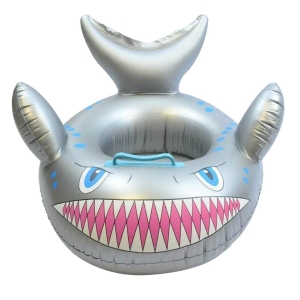 Siège de natation gonflable en forme de requin gris avec un fond blanc
