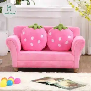 Canapé double pour enfants en forme de fraise couleur rose