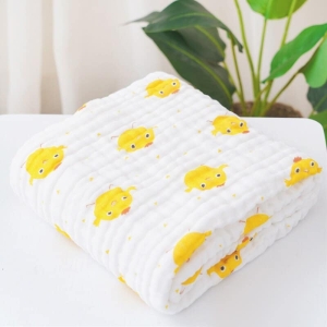 Couverture en mousseline 100% coton pour bébé à motif petit poussin jaune