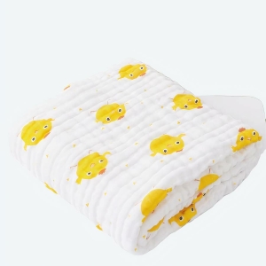 Couverture en mousseline 100% coton pour bébé à motif petit poussin jaune