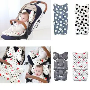 Doublure pour poussette avec plusieurs motifs et un fond avec un bébé dans la poussette