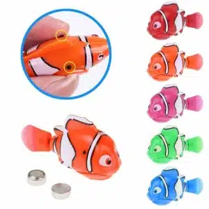 Jouets de bain en forme de poisson à plusieurs coloris avec un fond blanc