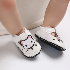 Chaussure en cuir à semelle souple pour nouveau-né blanc avec un motif chat