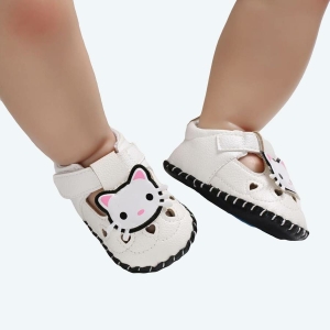 Chaussure en cuir à semelle souple pour nouveau-né blanc avec un motif chat