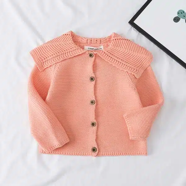 Cardigan tricoté pour bébé avec col à pétales – Image 3
