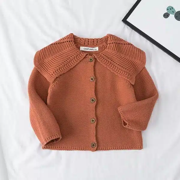 Cardigan tricoté pour bébé avec col à pétales – Image 2