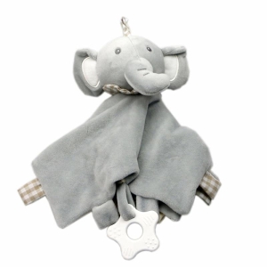 Doudou en forme d'éléphant pour bébé de 0 à 12 mois avec un fond blanc