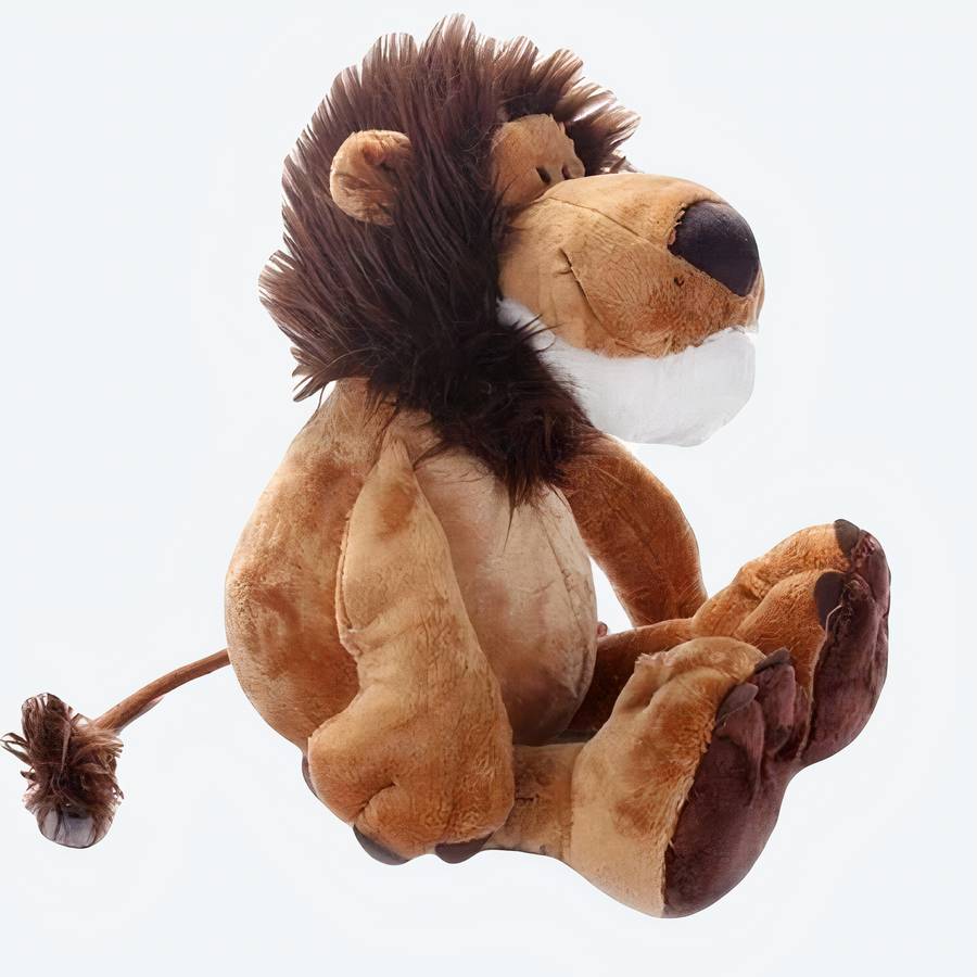 Lion en peluche pour bébé avec un fond blanc