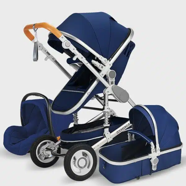 Poussette trio 3 en 1 pour bébé pliable – Image 4