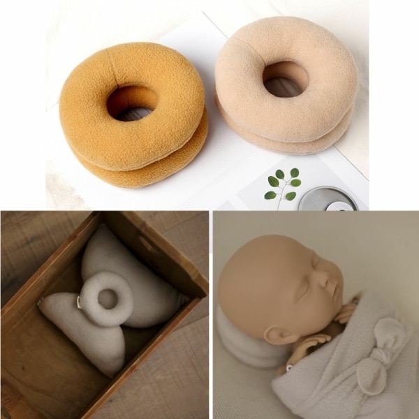 Oreiller en forme de donut avec un mannequin bébé pour faire une demonstration de l'oreiller