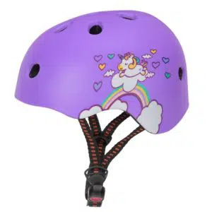 Casque de vélo pour enfants avec motif de licorne violet avec un fond blanc