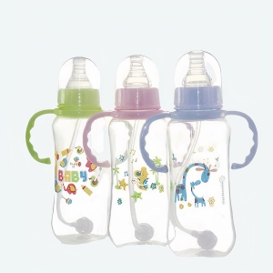 Bouteille d'alimentation pour bébé de 280ml une à plusieurs cooris et motifs avec un fond blanc