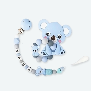 Bracelet de dentition pour bébé en forme de koala bleu.
