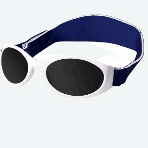 Lunettes de soleil en silicone pour enfants de couleur blanche et bleu avec un fond blanc