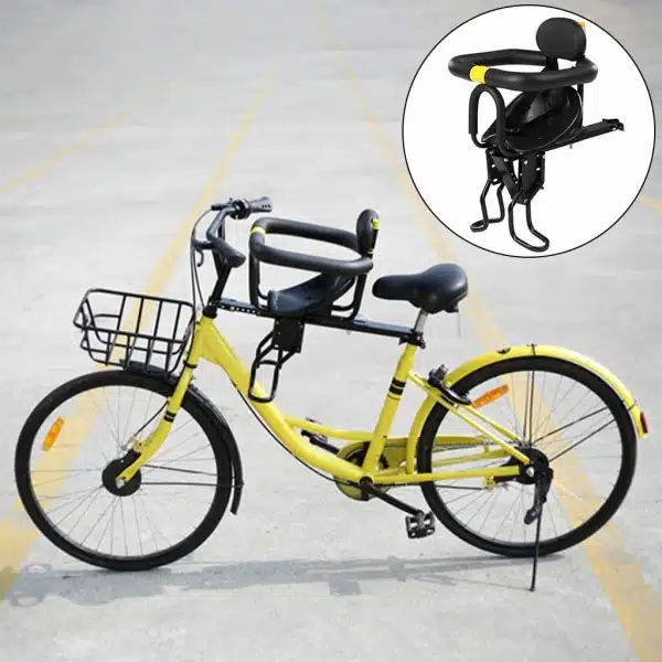 Siège de vélo avec dossier pour bébé jaune avec un fond gris