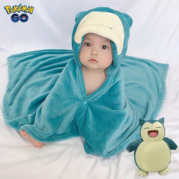 Serviette de bain bleu pokémon ronflex pour bébé