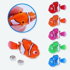 Jouets de bain en forme de poisson à plusieurs coloris avec un fond blanc