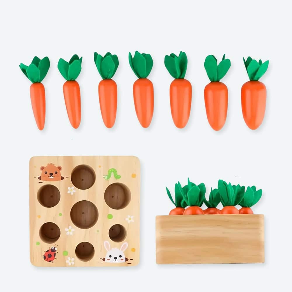 Jouet en bois motif carotte à tirer;