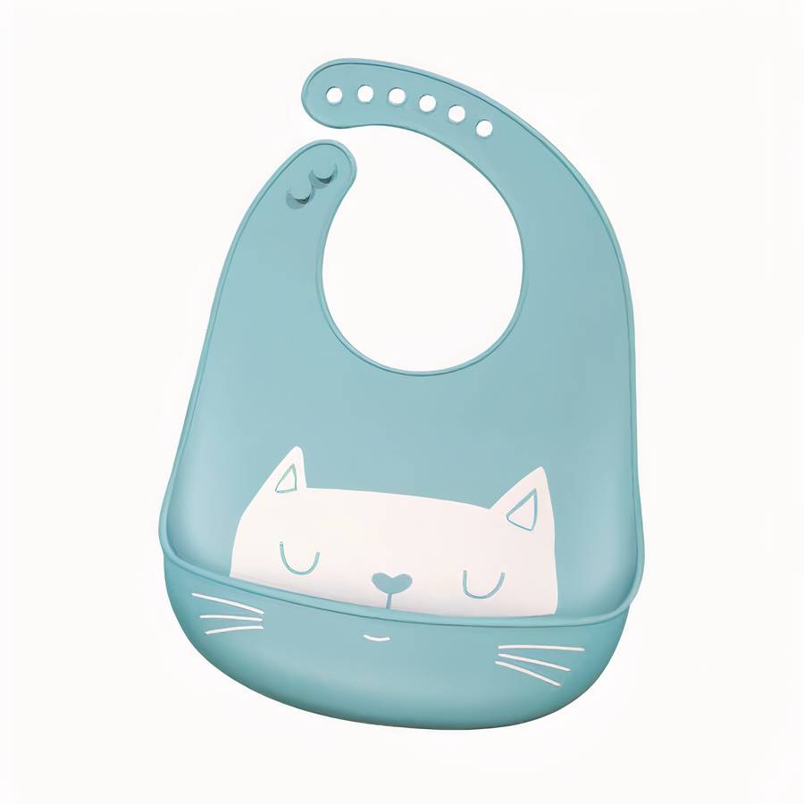 Bavoir en silicone imperméable à motif de chat pour bébé – Image 3