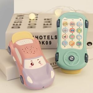 Téléphone jouet musical pour bébés en forme de voiture une rose et un vert