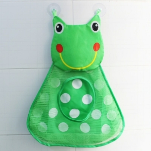 Sac de rangement des jouets de bain pour bébé en forme de grenouille verte dans la salle de bain