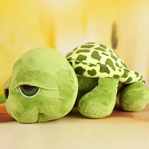 Peluche en forme de tortue pour bébé vert avec des grands yeux