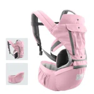 Porte-bébé ergonomique en coton pour bébé rose avec un fond blanc