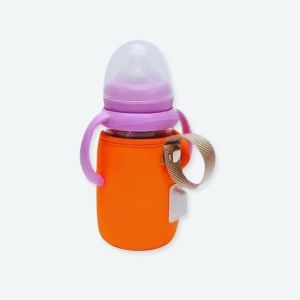 Chauffe-biberon rechargeable par USB pour bébé un bleu et un orange avec un fond un papa avec son bébé