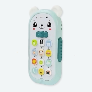Téléphone jouet pour bébé en forme d'ours couleurs bleu.