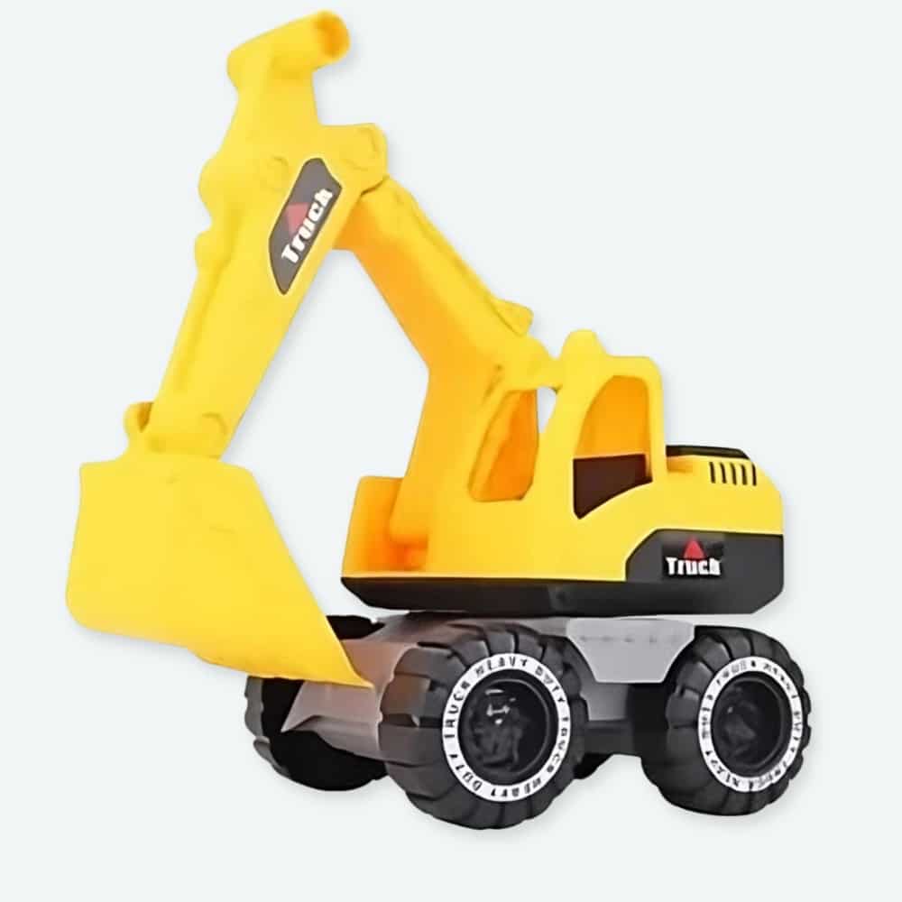 Voiture de simulation pour bébé jaune avec un fond neutre.