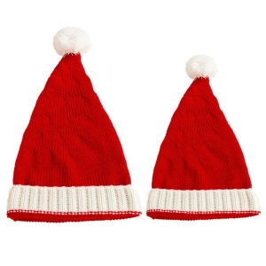 Joli Bonnet de Noël à pompon unisexe pour maman et bébé rouge avec un fond blanc
