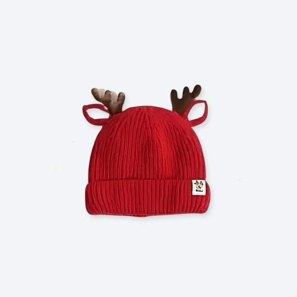 Bonnet de noël pour bébé rouge et marron.
