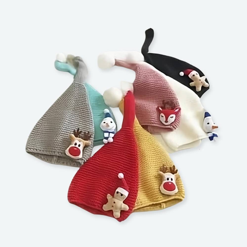 Bonnet de noël en tricot plusieurs couleurs disponibles pour bébé fille et garçon.