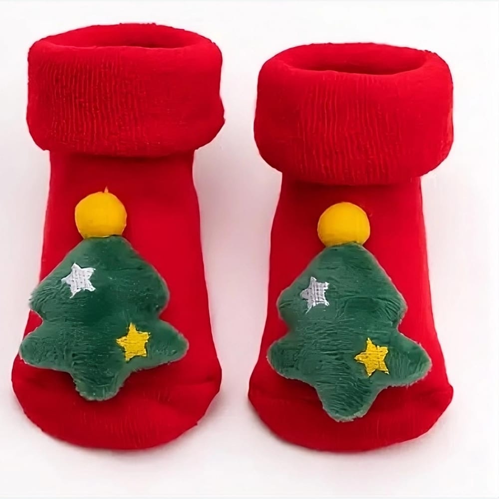 Chaussettes à motif sapin de noël en coton pour enfants – Image 2