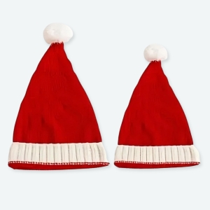 Joli Bonnet de Noël à pompon unisexe pour maman et bébé rouge .