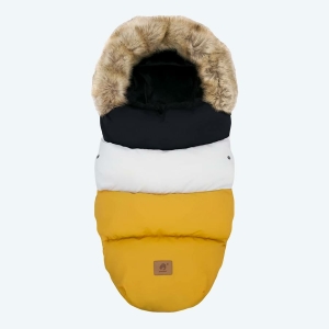 Sac de couchage épais pour bébé jaune avec une capuche en polaire et un fond blanc