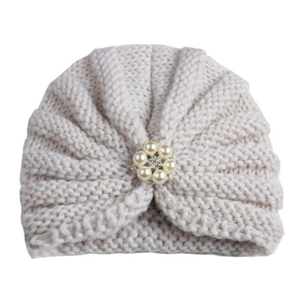 Beige with pearls bonnet tricote couleur bonbon pour bebe variants 0