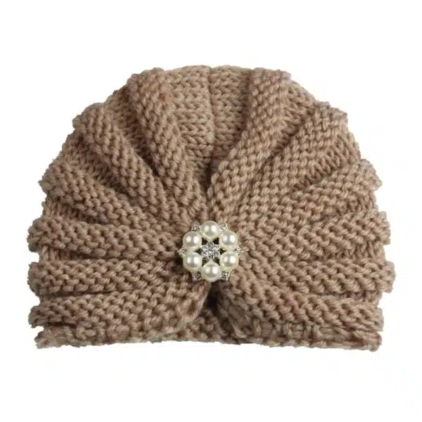 Khaki with pearls bonnet tricote couleur bonbon pour bebe variants 2