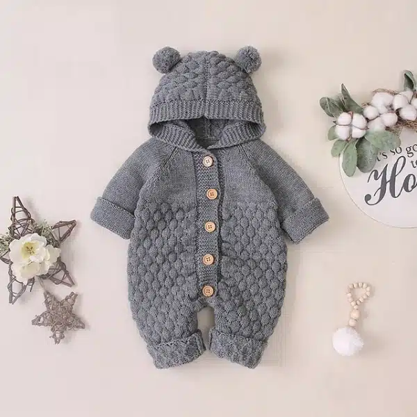 Combinaison tricotée capuche oreilles d’ours – Image 4