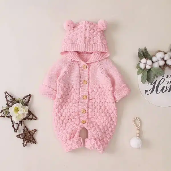 Combinaison tricotée capuche oreilles d’ours – Image 3