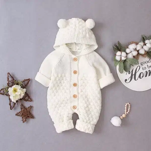 Combinaison tricotée capuche oreilles d’ours – Image 2