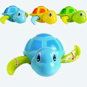 Lot 3 pièces jouet de bain tortue pour bébé à différents coloris comme le bleu, le vert et l'orange dans l'eau