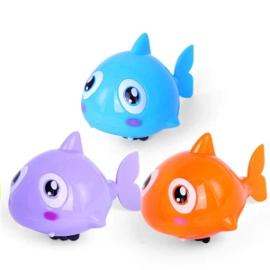 Lot de 3 pièces de jouets de bains poissons pour bébé à plusieurs couleurs avec un fond blanc