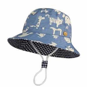 Chapeau d'été ajustable - Bob pour bébé à plusieurs motifs blanc et bleu avec un fond blanc