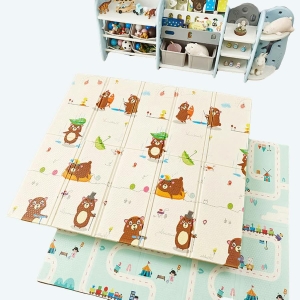 Tapis de jeu pour enfant pliable avec castor et double face avec circuit