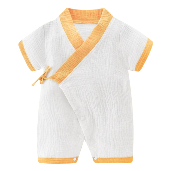 body style Kimono pour bébé blanc avec liseré jaune