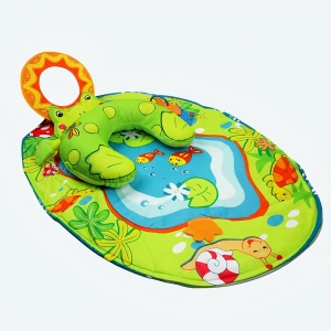 Tapis d'éveil pour bébé vert et bleu avec coussin et miroir