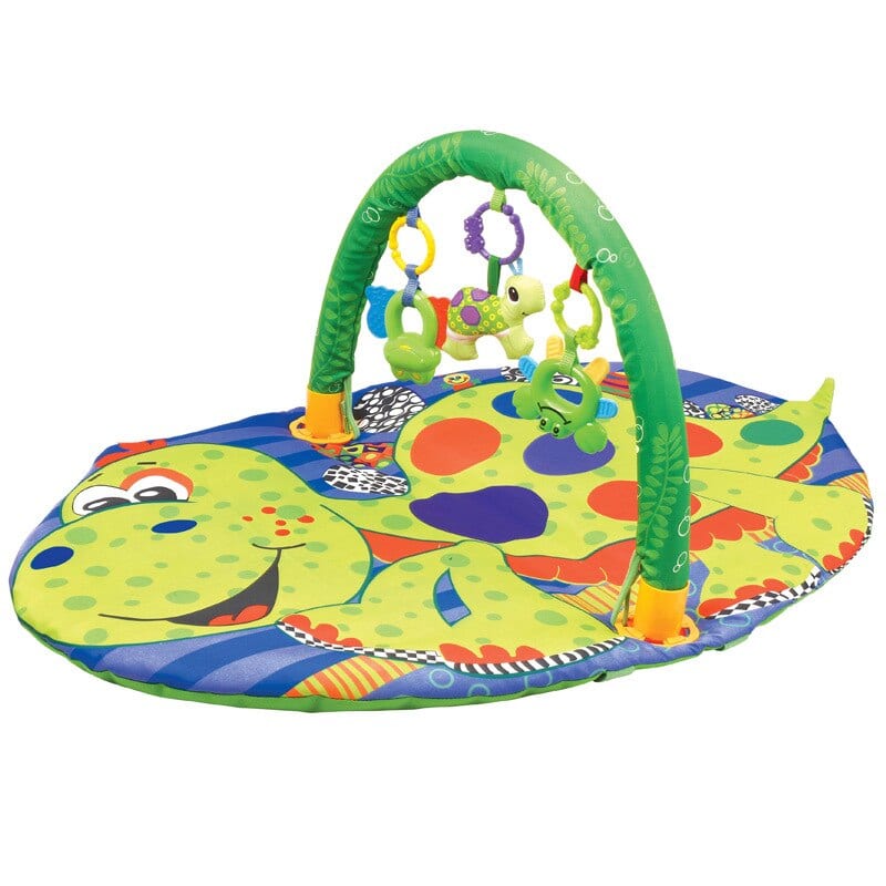 Tapis d'éveil oval pour bébé avec jeux supendu et motif de grande tortue dessinés