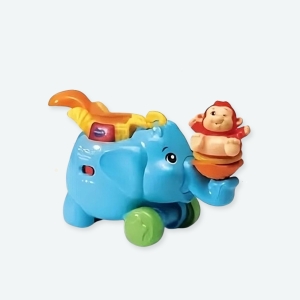 jouet eveil elephanteau magique zoomizooz, couleur bleu, vert et jaune.