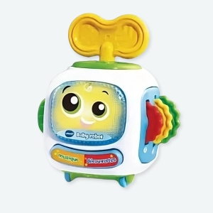 jouet eveil baby robot vtech, couleur blanc et jaune.